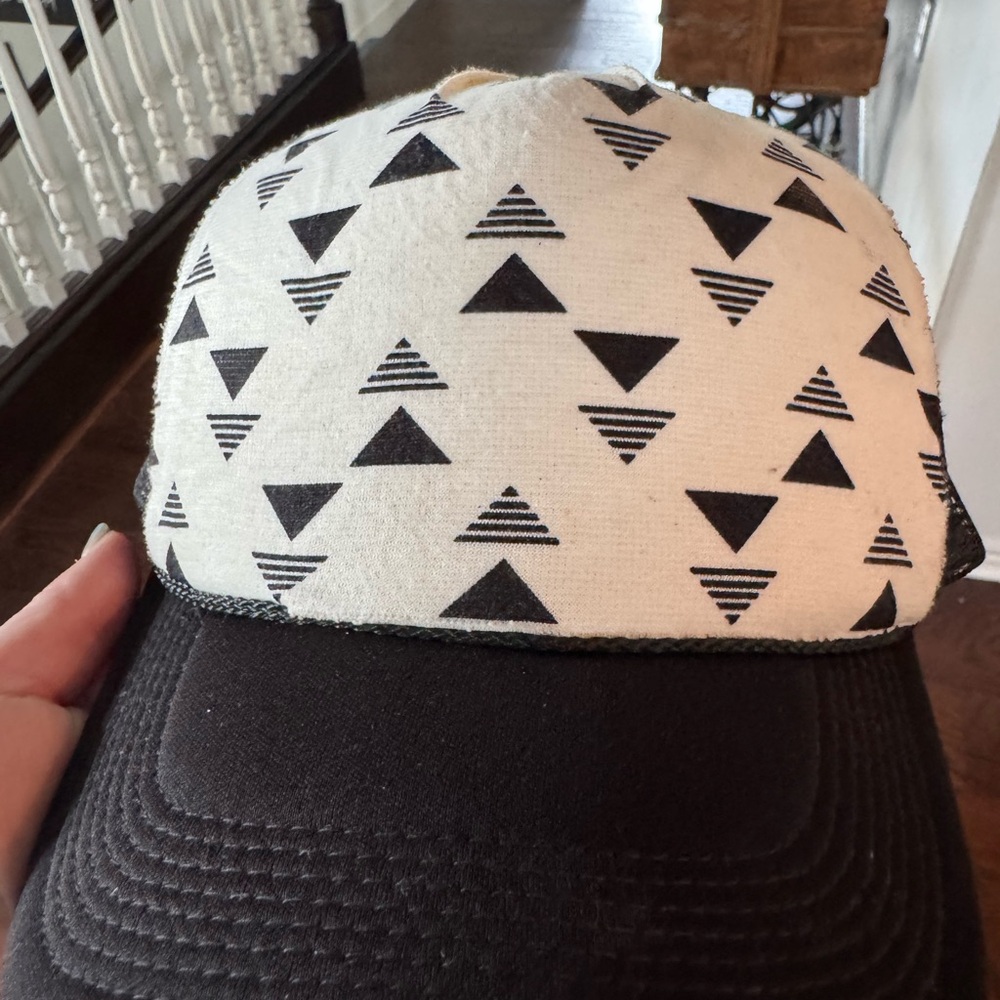 Decky Black & Cream Geometric Trucker Hat black mesh and retro look